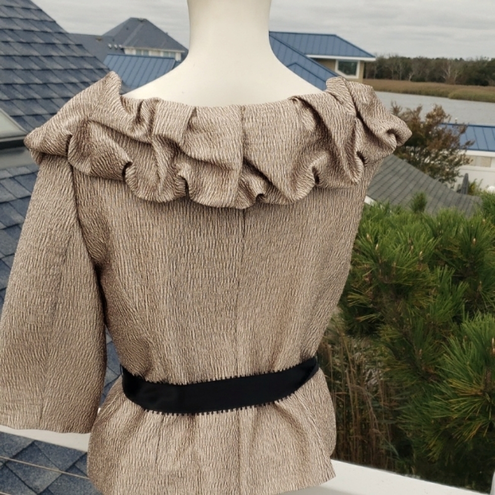Adrianna Papell Evening Essentials gold metallic ruffle collar jacket Sz 10 - Picture 6 of 16